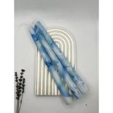 Verda Desing Dekoratif Özel Tasarım Mavi Ebru ve Mermer Desenli Şamdan Mumu 3 Lü Set - 1