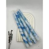 Verda Desing Dekoratif Özel Tasarım Mavi Ebru ve Mermer Desenli Şamdan Mumu 4 Lü Set - 1