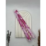 Verda Desing Dekoratif Özel Tasarım Pembe Ebru ve Mermer Desenli Şamdan Mumu 2 Li Set - 1