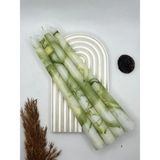 Verda Desing Dekoratif Özel Tasarım Yeşil Ebru ve Mermer Desenli Şamdan Mumu 4 Lü Set - 1