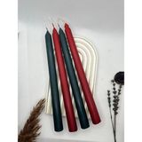 Verda Desing Dekoratif Pastel Mat Yeşil ve Mat Kırmızı Şamdan Mumu 4 Lü Set - Çok Renkli - 1