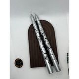 Verda Desing Dekoratif Siyah Mermer Desenli Metalik Gümüş Şamdan Mumu 2 Li Set - 1