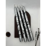 Verda Desing Dekoratif Siyah Mermer Desenli Metalik Gümüş Şamdan Mumu 4 Lü Set - Bordo - 1