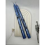 Verda Desing Dekoratif Siyah Mermer Desenli Metalik Mavi Şamdan Mumu 2 Li Set - 1