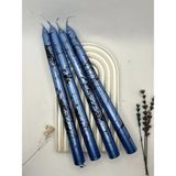 Verda Desing Dekoratif Siyah Mermer Desenli Metalik Mavi Şamdan Mumu 4 Lü Set - 1