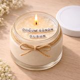 Verda Desing Doğum Günün Olsun Notlu Kokulu Kavanoz Mum - Özel Notlu Hediyelik Cam Mum - Beyaz - 1 Adet