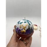 Verda Desing El Yapımı Mavi Bulutlu Geyik Desenli Kar Küresi Boyama Tasarım Dekoratif Yılbaşı Mumu - 1