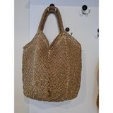 Verda Desing Hasır Büyük Kol Plaj Çantası Altın Renkli El Örgüsü - 50x50 Askı 45 cm