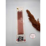 Verda Desing Metalik Bronz Rose Uzun Çubuk Pasta Mumu 20 cm 6 Lı Set - 1