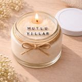 Verda Desing Mutlu Yıllar Notlu Kokulu Kavanoz Mum - Özel Notlu Hediyelik Cam Mum - Beyaz - 1 Adet