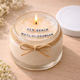 Verda Desing Sen Benim Mutluluğumsun Notlu Kokulu Kavanoz Mum - Özel Notlu Hediyelik Cam Mum - Beyaz - 1 Adet