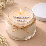 Verda Desing Seni Sevmek Güzel Notlu Kokulu Kavanoz Mum - Özel Notlu Hediyelik Cam Mum - Beyaz - 1 Adet