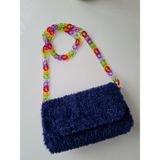 Verda Desing Teddy Peluş Omuz Çantası Lacivert Simli - 24x8x17h 50 cm Zincir