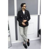 Verde Dokulu Gofre Kumaş Italyan Stil Slim Fit Kruvaze Erkek Ceket Siyah - 50