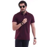 VERDONE Bordo Erkek Gömlek Yaka Düğme Detaylı Normal Kalıp T-shirt