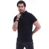 VERDONE Siyah Erkek Gömlek Yaka Düğme Detaylı Normal Kalıp T-shirt