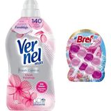 Vernel max Fresh Control Çiçek Ferahlığı 55 Yıkama Konsantre Çamaşır Yumuşatıcısı (1 x 1370 mL) + Bref WC Brilliant Tuvalet Temizleme Jel Çiçek Kokulu 2'li (2 x 42 g)