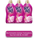 Vernelt Max 3'lü Set Gül Kokusuyla 1.44 lt Konsantre Yumuşatıcı 60 Yıkama - 1,44 lt