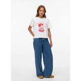 Vero Moda Beyaz Kadın Baskılı T-Shirt Vmyma Mette Ss Top Box Jrs - Beyaz - Pembe - XL