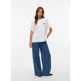 Vero Moda Beyaz Yuvarlak Yaka Kadın Standart Fit Baskılı T-Shirt Vmvera Caty Ss Top Box Jrs - Beyaz - Mavi