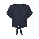 VERO MODA Kadın VMGABBI SS CROPPED TIE TOP WVN GA Tişört Lacivert M