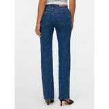 Vero Moda Kadın Yüksek Bel Düz Paça Denim Pantolon, Koyu Mavi, 29-32
