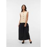 Vero Moda Krem Kadın Düz Standart Triko Kazak Vmgold Sl O-Neck Button Vest Boo