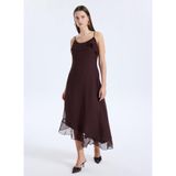 Vero Moda U Yaka Düz Kahve Diz Altı Elbise, XS, 10344471, Chocolate Martini, Kadın