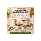 Veroksa 5 Parçalı Çelik Lunch Box Yemek Kabı Seti 2X400 ml + 2X600 ml Taşıma Çantalı