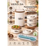 Veroksa Bento Box Termal Yemek Kabı 4'lü Set | İçi Çelik Lunch Box | Sızdırmaz Sefer Tası | 2X420 ml + 550 ml | Taşıma Çantalı