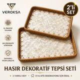 Veroksa Dekoratif Rattan Hasır Içi Sedefli Tepsi Seti – 2’li ve 3’lü Sunum & Dekorasyon Tepsisi – Farklı Desen Seçenekleri - DİKTÖRTGEN İSTİRİDYE