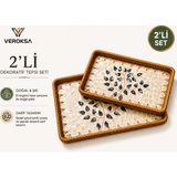Veroksa Dekoratif Rattan Hasır Içi Sedefli Tepsi Seti – 2’li ve 3’lü Sunum & Dekorasyon Tepsisi – Farklı Desen Seçenekleri - DİKTÖRTGEN SİYAH YAPRAK