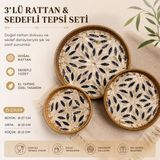 Veroksa Dekoratif Rattan Hasır Içi Sedefli Tepsi Seti – 2’li ve 3’lü Sunum & Dekorasyon Tepsisi – Farklı Desen Seçenekleri - OVAL ALTIN İNCİ