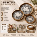 Veroksa Dekoratif Rattan Hasır Içi Sedefli Tepsi Seti – 2’li ve 3’lü Sunum & Dekorasyon Tepsisi – Farklı Desen Seçenekleri - OVAL SİYAH İNCİ