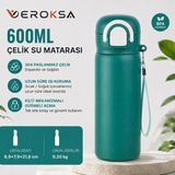 Veroksa Siply 600 ml Çelik Su Matarası – 304 Paslanmaz Çelik, Kilitli Düğmeli Renkli Suluk, Çocuk ve Yetişkin - Yeşil