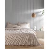 Verona King Size Fırfırlı İpliği Boyalı Çarşaflı Nevresim Takımı - Beyaz/Bej