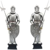Veronese Çift Muhafız Zırhlı Metal Şovalye Figürü 45cm