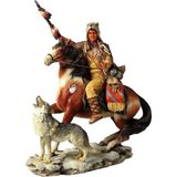 Veronese Collection Atlı Kızılderili ve Kurt Figürü 21CM