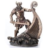 Veronese Design 9,5 İnç Norse Viking Uzun Gemide Ayakta Duran Savaşçı Antika Bronz Kaplama Heykeli