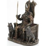 Veronese Design Tahtta Oturan Odin Kurtlarla Birlikte - Viking Dekor Heykeli Heykel Serisi 17