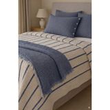 Veronica Line 8 Kat Müslin Çift Yönlü Yatak Örtüsü + Yastık Kılıfı Set 240X260 Organik %100 Pamuk - Bej - Indigo - 240 x 260 cm