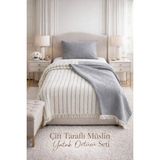 Veronica Line 8 Kat Tek Kişilik Müslin Çift Yönlü Yatak Örtüsü + Yastık Kılıfı Set 170X230 - Gri - 170 x 230 cm