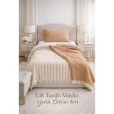 Veronica Line 8 Kat Tek Kişilik Müslin Çift Yönlü Yatak Örtüsü + Yastık Kılıfı Set 170X230 - Kahverengi - Bej - 170 x 230 cm