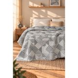 Veronica Line Geometrik %100 Pamuklu Müslin Yatak Örtüsü Pike , Premium Püsküllü Çift Taraflı 220X240 Çeyizlik - Gri - 220 x 240 cm