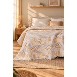 Veronica Line Geometrik %100 Pamuklu Müslin Yatak Örtüsü Pike , Premium Püsküllü Çift Taraflı 220X240 Çeyizlik - Sarı - 220 x 240 cm