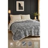Veronica Line Müslin Yatak Örtüsü Pike 220X240 – %100 Pamuk, Bohem Püsküllü Çift Taraflı - Gri - Bej - 220 x 240 cm