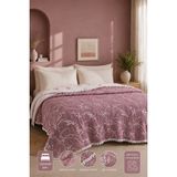Veronica Line Müslin Yatak Örtüsü Pike 220X240 – %100 Pamuk, Bohem Püsküllü Çift Taraflı - Mürdüm - 220 x 240 cm
