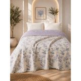 Veronica Line Premium Çiçek Desenli %100 Pamuk Müslin Yatak Örtüsü , Pike , 4 Mevsim - Lila - 220 x 240 cm