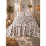 Veronica Line Premium Çiçek Desenli %100 Pamuk Müslin Yatak Örtüsü , Pike , 4 Mevsim - Mor - 220 x 240 cm