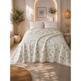 Veronica Line Premium Çiçek Desenli %100 Pamuk Müslin Yatak Örtüsü , Pike , 4 Mevsim - Yeşil - 220 x 240 cm